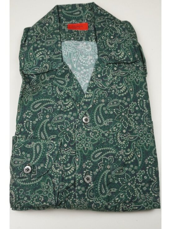 Isaia Other - Isaia Emerald Green Gray Paisley Pocket Long Sleeve Microfiber Shirt 15.5/39 NEW